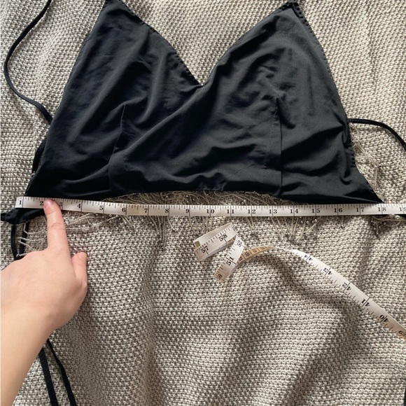 Black and Silver Beaded Festival Bellydance Crop Top with Beaded Fringe Medium - Picture 6 of 7